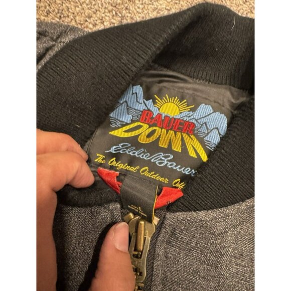 Eddie Bauer 1936 Skyliner Model Down Jacket Men's Size Large Gray Quilted Zip - Picture 4 of 6